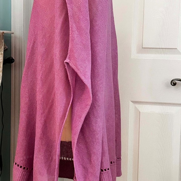 PONCHO, 100% LINEN, DUSTY LILAC, SZ WOMEN ONE SIZE, CUTOUT ACCENTS, PULL OVER, - Picture 2 of 11